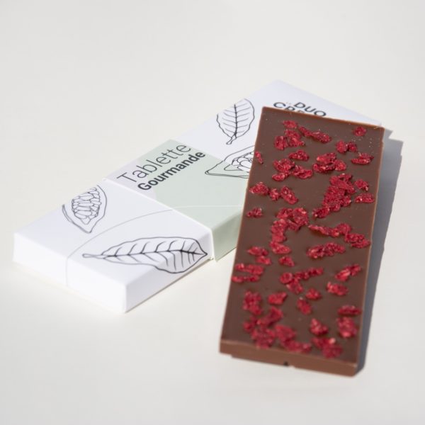 Tablette gourmande chocolat lait et framboises