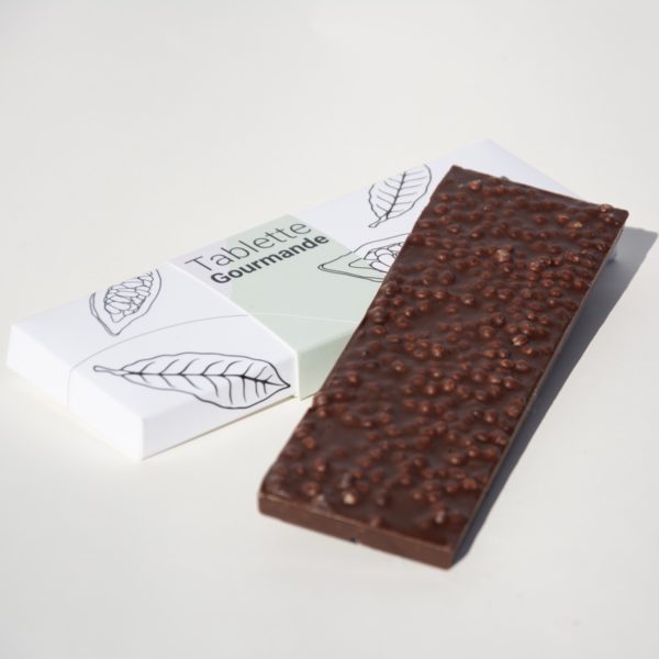 Tablette gourmande chocolat lait, chocolat noir et perles croustillantes