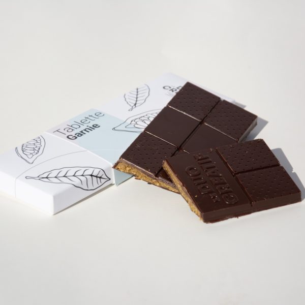 Tablette de chocolat noir et praliné à la pistache